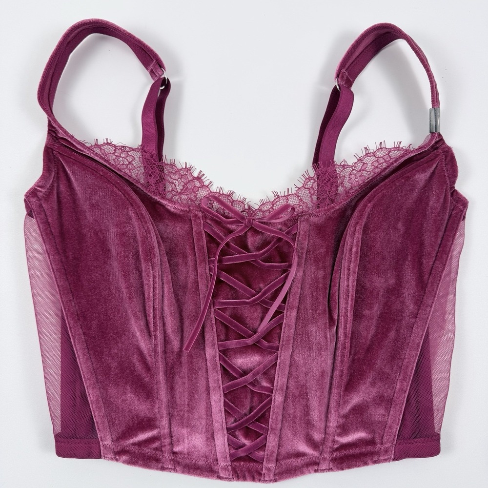 Victoria's Secret Dream Angels Unlined Lace-Up Corset Bustier Cherry Red S-DD